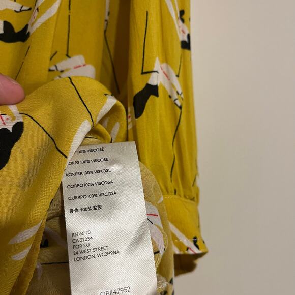 Anthropologie Top Emily Isabella Blouse Short Sleeve Shirt Yellow Trapeze Large - Picture 7 of 7